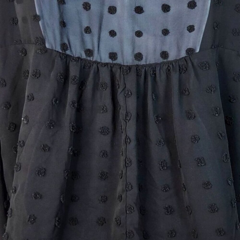 Pink Paparatzi Black Sheer Swiss Dot Tunic Blouse Size M Long Sleeves - Picture 4 of 6